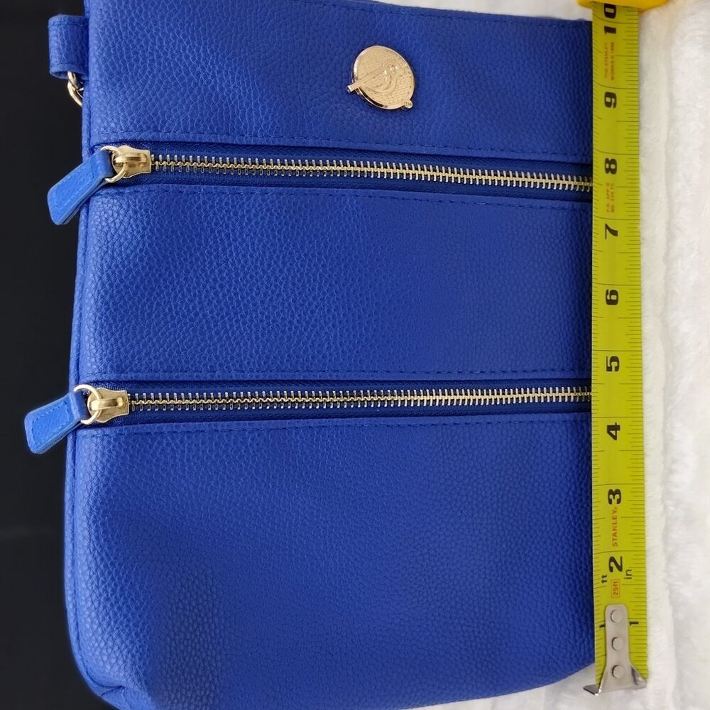 Birdie Balou 3-Zip Royal Blue Crossbody Bag | Faux Leather, Gold Hardware - Picture 2 of 10